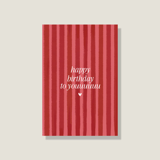 Rot gestreifte handgemachte Postkarte mit happy birthday 