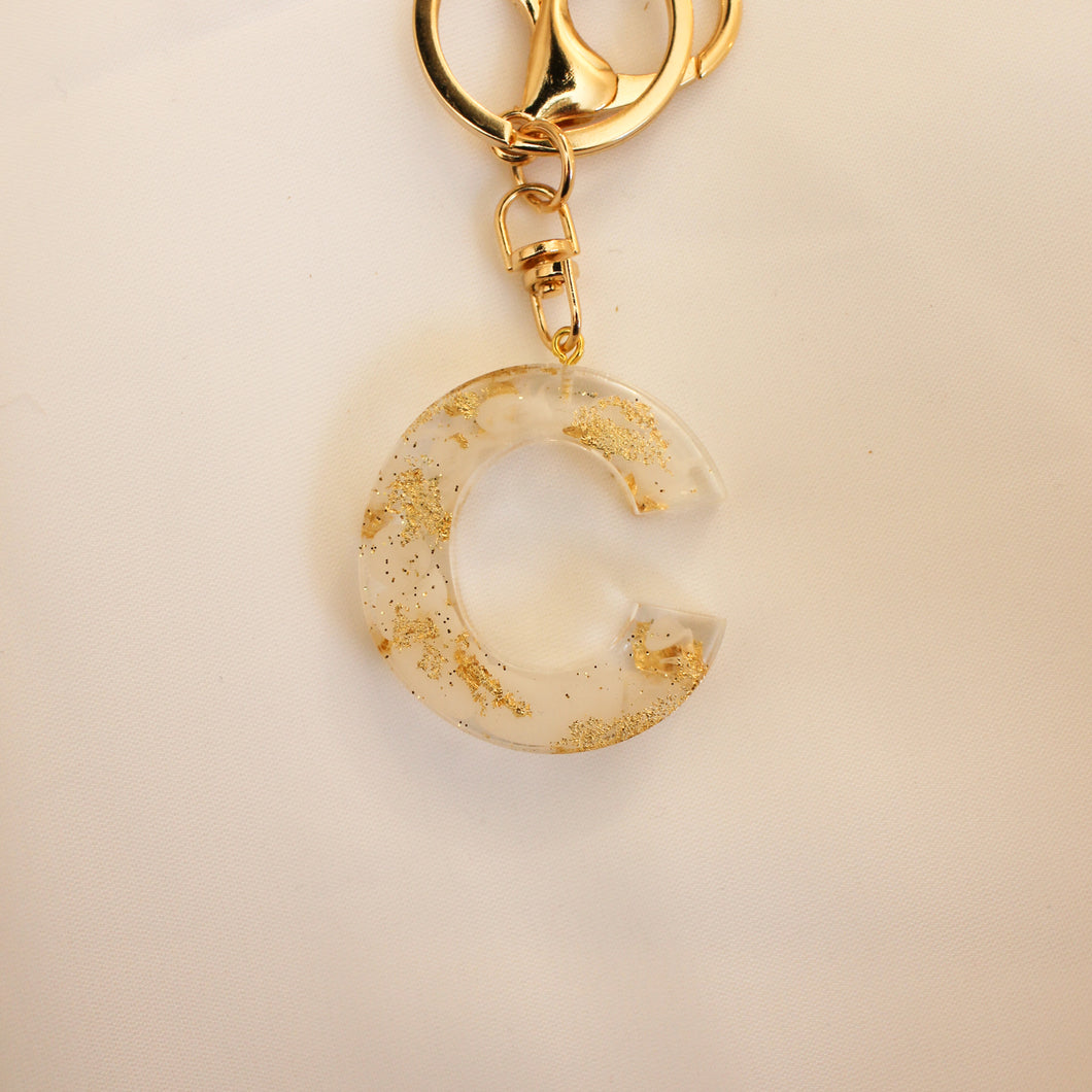 Resin Keychain Letter 'C', Beige